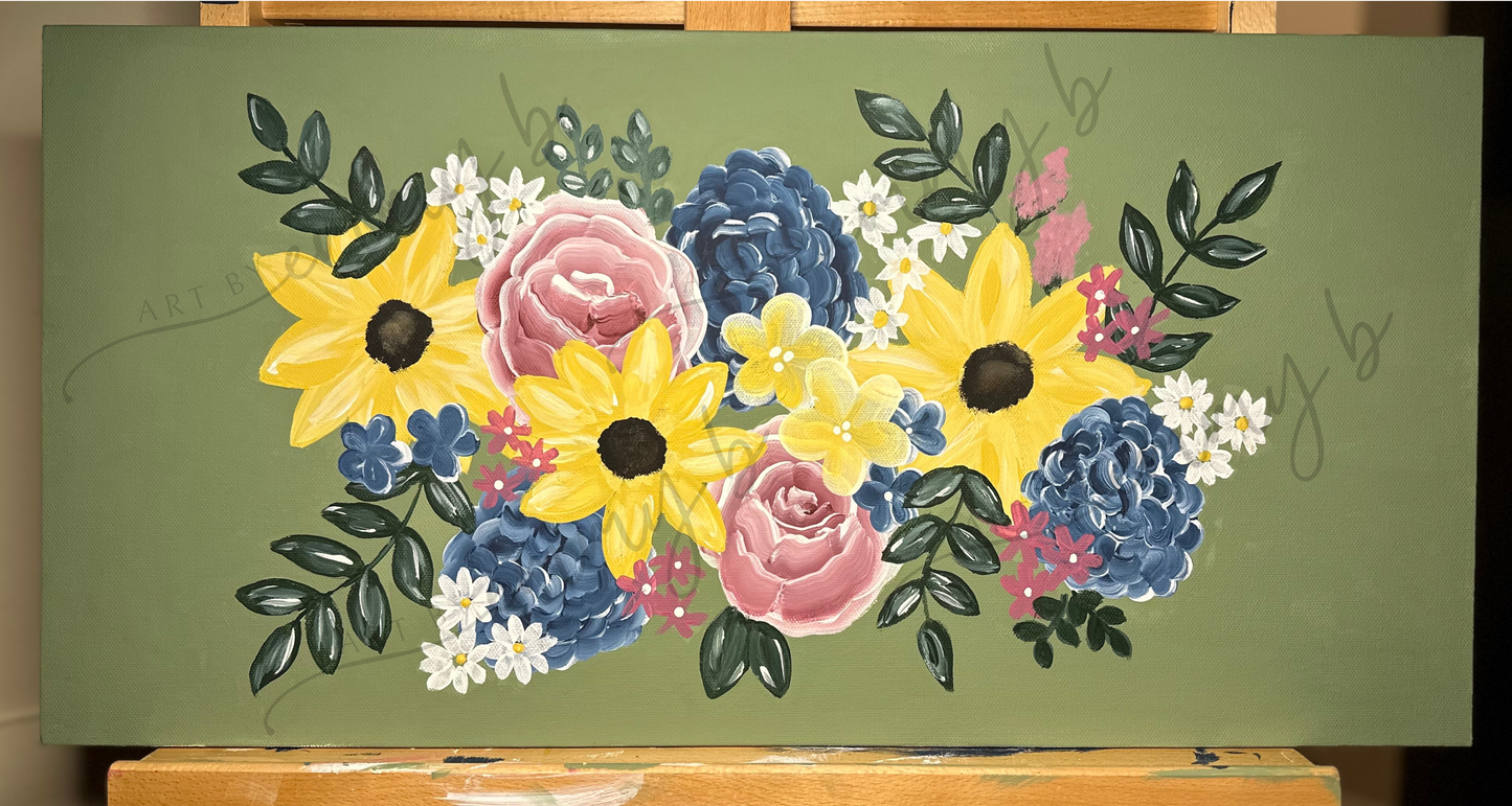 12"x24" Original Hand Painted Floral Bouquet Canvas